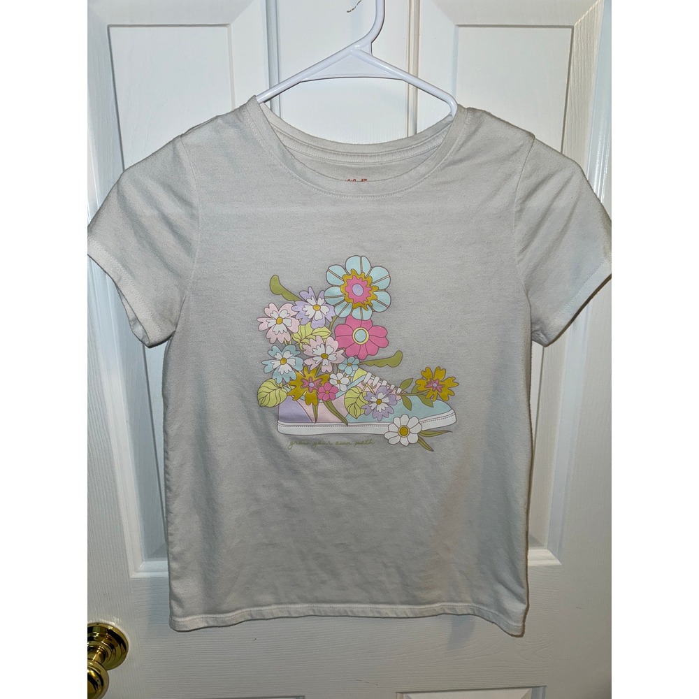 Cat & Jack Graphic Tee Floral Sneaker Short Sleeve Top White Size 10/12